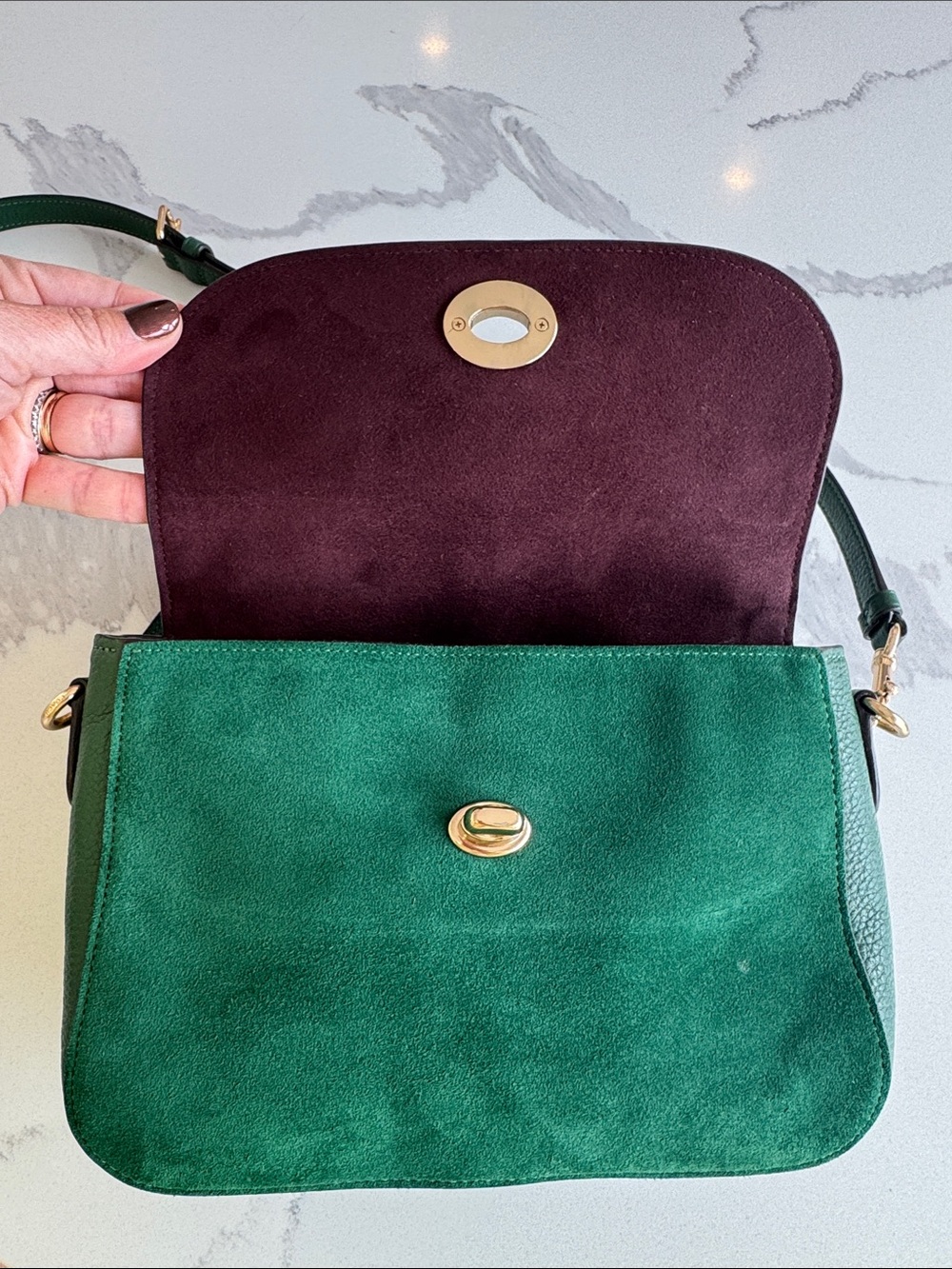 Coach Satchel Forest Green Pebbled Leather & Suede Marlie Top Handle Kelly - Picture 6 of 16